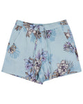 LEANNE EXOTIC FLORAL TEAL WOMENS DRAWSTRING LINEN SHORT