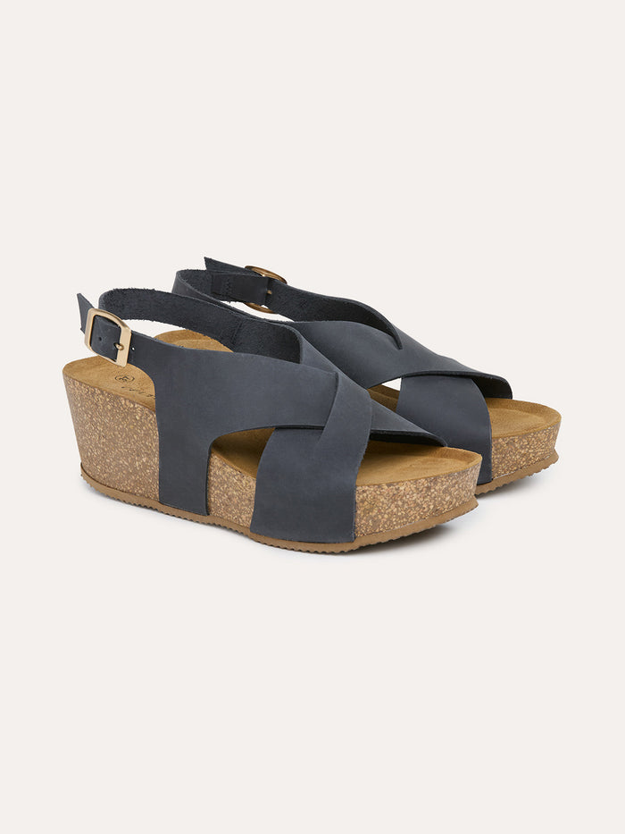 Leather Crossover Wedge Sandals