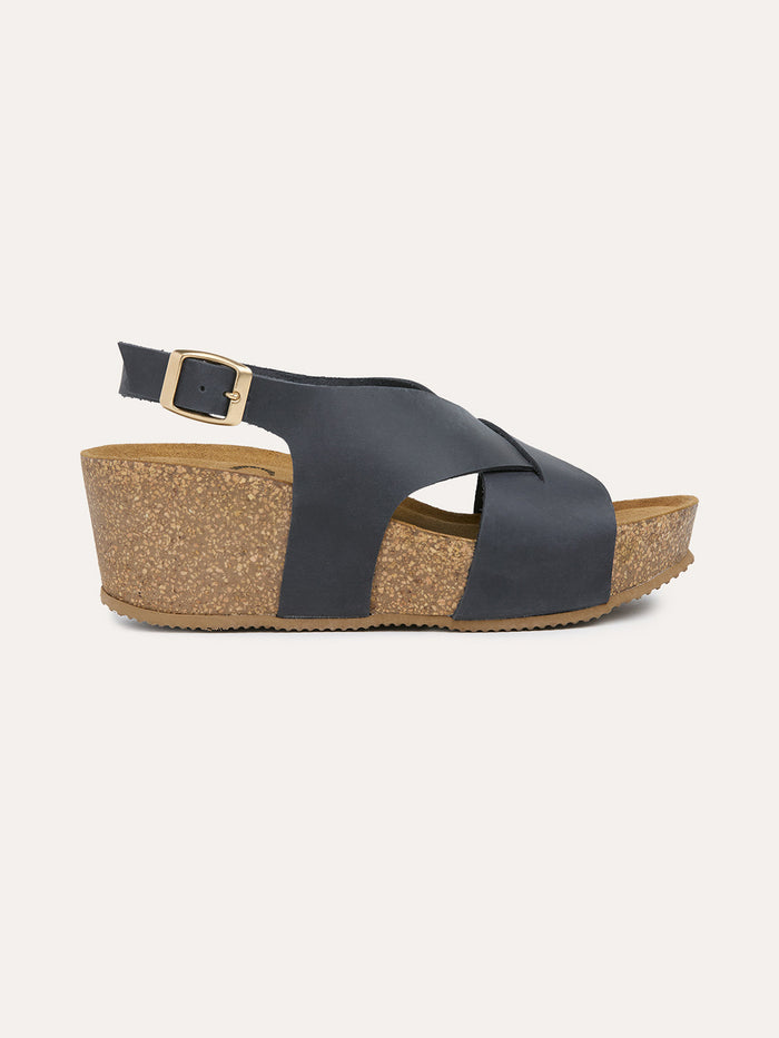 Leather Crossover Wedge Sandals