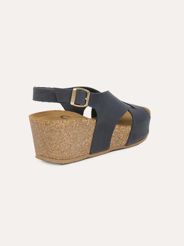 Leather Crossover Wedge Sandals