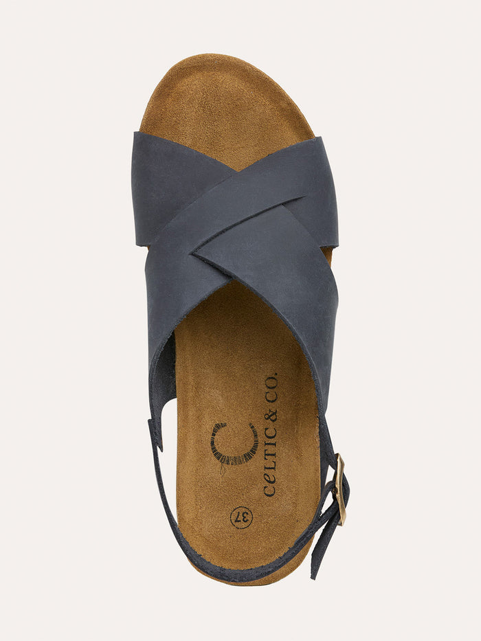 Leather Crossover Wedge Sandals