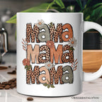Leopard Mama Floral Mug, Retro Wildflowers Gift for Mothers Personalized Ceramic Mug OrnamentallyYou 12oz Mug Non-Custom