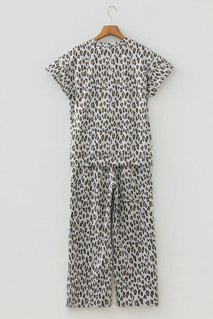 Leopard Print Casual Tee and Pants Co-ord Set