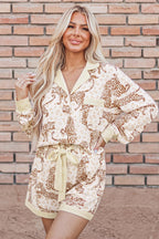 Leopard Print Colorblock Pocket Placket Long Sleeve Lounge Set – Yellow