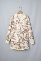 Leopard Print Colorblock Pocket Placket Long Sleeve Lounge Set – Yellow