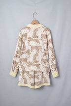 Leopard Print Colorblock Pocket Placket Long Sleeve Lounge Set – Yellow
