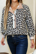 Leopard Print Contrast Patchwork Cuffs Button Collared Top - Multicolour / S - Tops/Blouses & Shirts