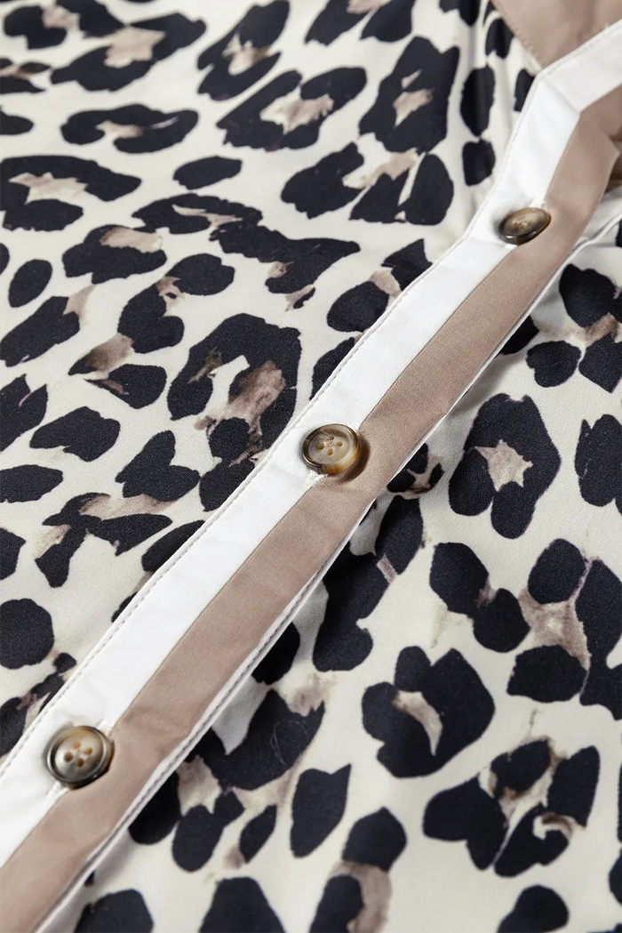 Leopard Print Contrast Patchwork Cuffs Button Collared Top - Tops/Blouses & Shirts