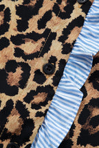 Leopard Print Contrast Striped Frilled Trim Chic Shirt - Tops/Blouses & Shirts