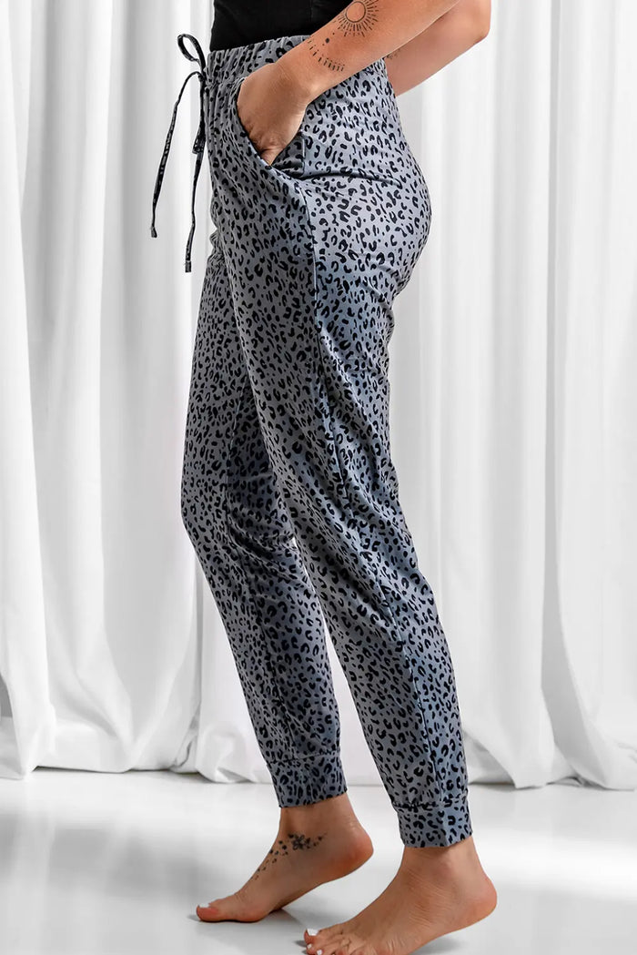 Leopard Print Elastic Waist Casual Joggers