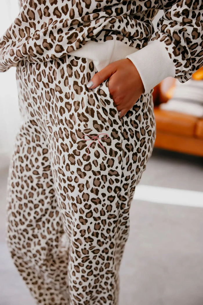 Leopard Print Embroidery Colorblock Details Pant Set – Khaki