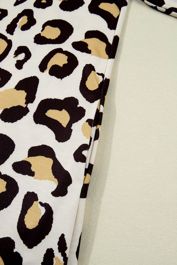 Leopard Print Long Sleeve Shift T-Shirt Dress with Pockets
