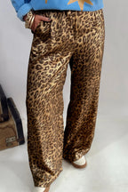 Leopard Print Western Style Wide Leg Full Length Pants – Multicolour