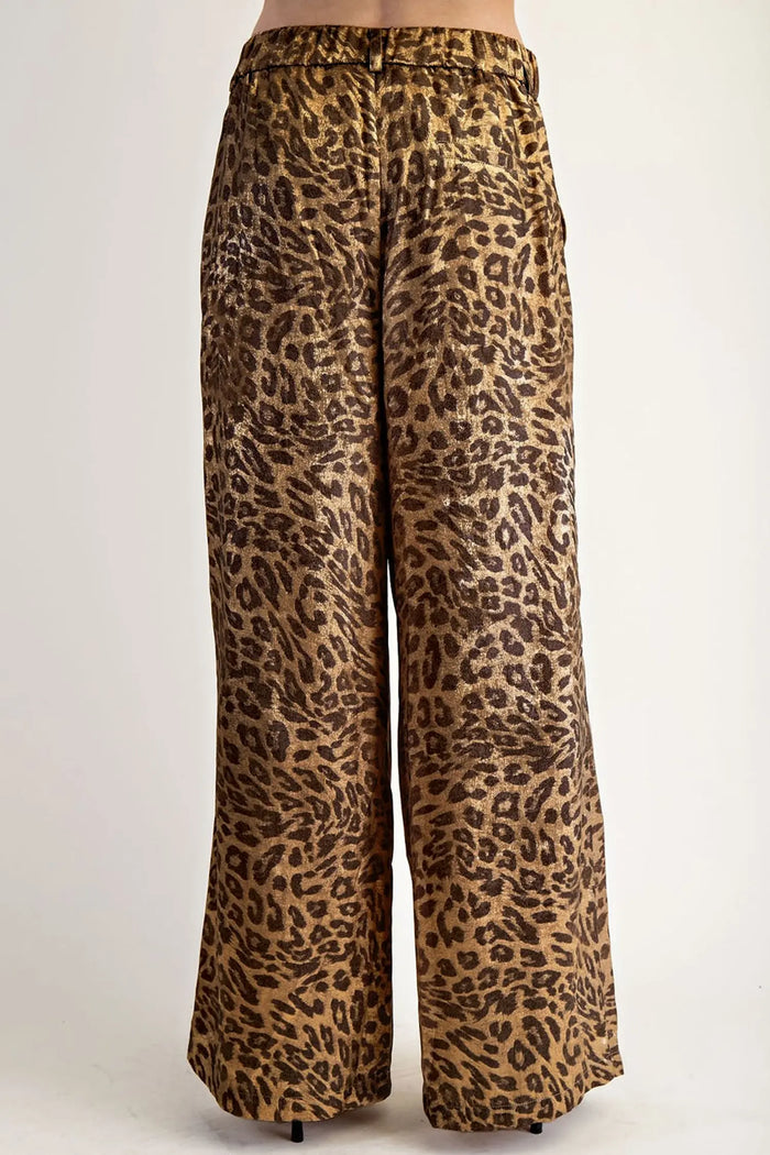 Leopard Print Western Style Wide Leg Full Length Pants – Multicolour