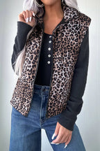 Leopard Quilted Full Zipper Casual Puff Vest – Brown