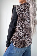 Leopard Quilted Full Zipper Casual Puff Vest – Brown