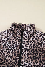 Leopard Quilted Full Zipper Casual Puff Vest – Brown