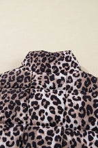 Leopard Quilted Full Zipper Casual Puff Vest – Brown