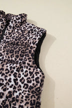 Leopard Quilted Full Zipper Casual Puff Vest – Brown