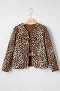 Leopard Quilted Tie Front Jacket - Brown / S - Outerwear/Jackets