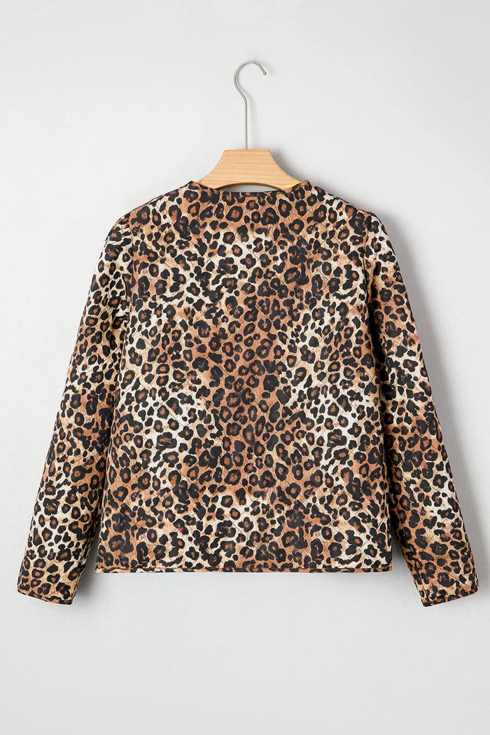 Leopard Quilted Tie Front Jacket - Outerwear/Jackets