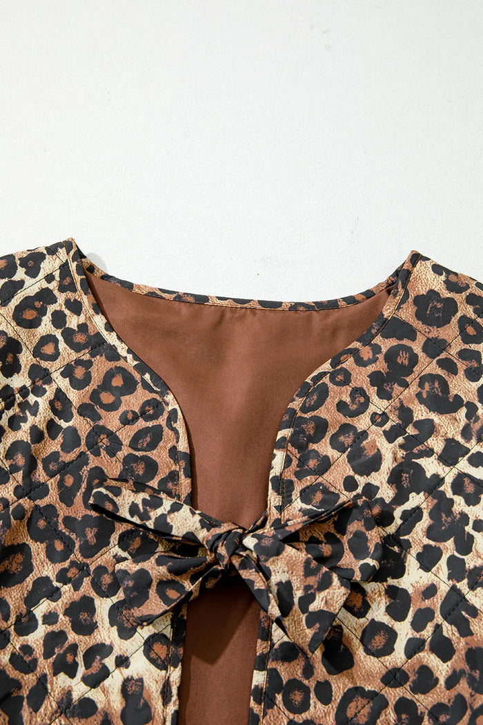 Leopard Quilted Tie Front Jacket - Outerwear/Jackets