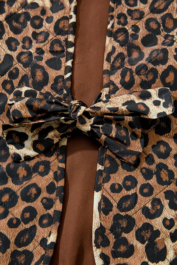 Leopard Quilted Tie Front Jacket - Outerwear/Jackets