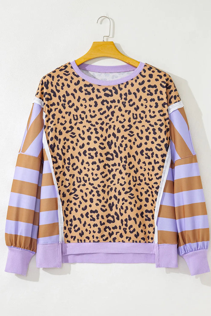 Leopard Striped Patchwork Plus Size Loose Sweatshirt - Size/Plus Sweatshirts & Hoodies