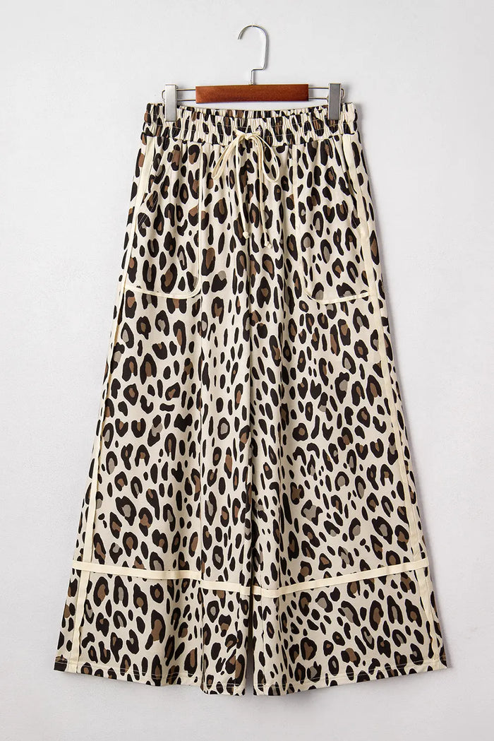 Leopard Wide Leg Cropped Trousers - Bottoms/Pants & Culotte