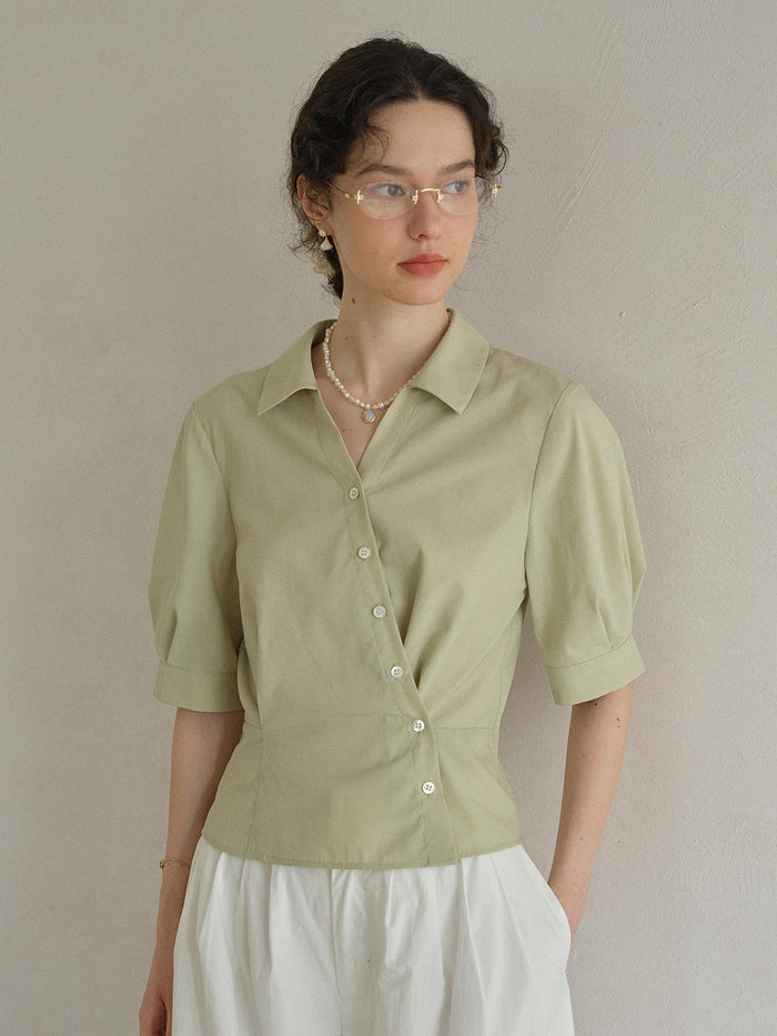 Leslie V-Neck Lyocell Cotton Shirt