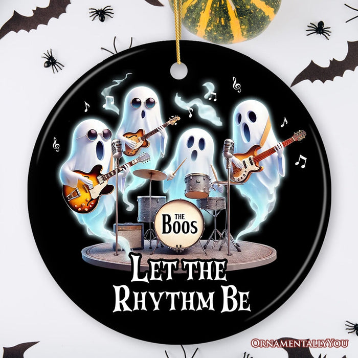 Let the Rhythm Be Ghost Band Ornament, Whimsical Music Gift Guitar Rock Style Ceramic Ornament OrnamentallyYou Circle