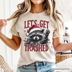 Let's Get Trashed Christmas Raccoon T‑Shirt, Funny Tee for Feral Women T-Shirts OrnamentallyYou