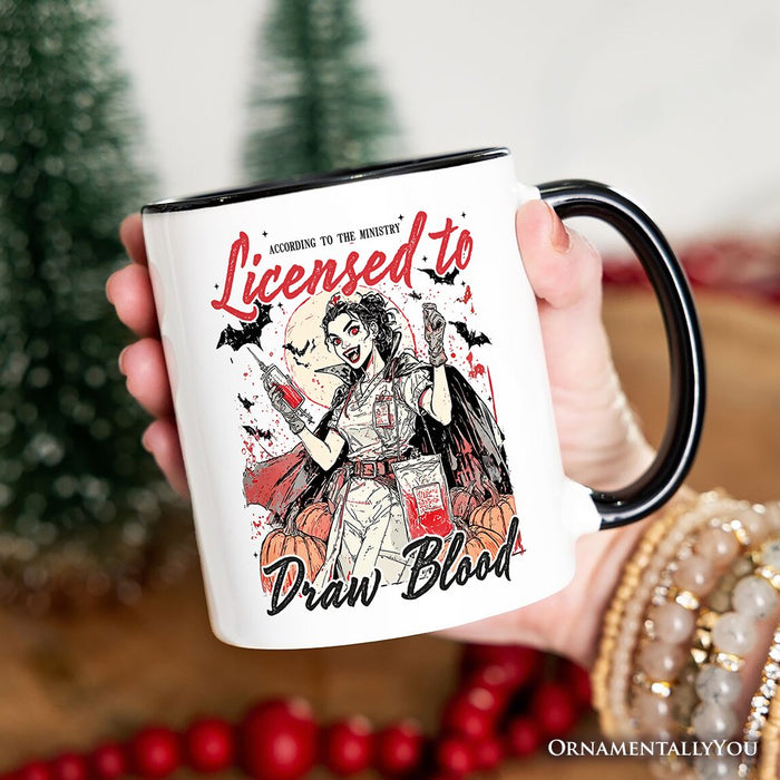 Licensed to Draw Blood Halloween Nurse Personalized Mug, Groovy Gift with Custom Name for Spooky Season Personalized Ceramic Mug OrnamentallyYou