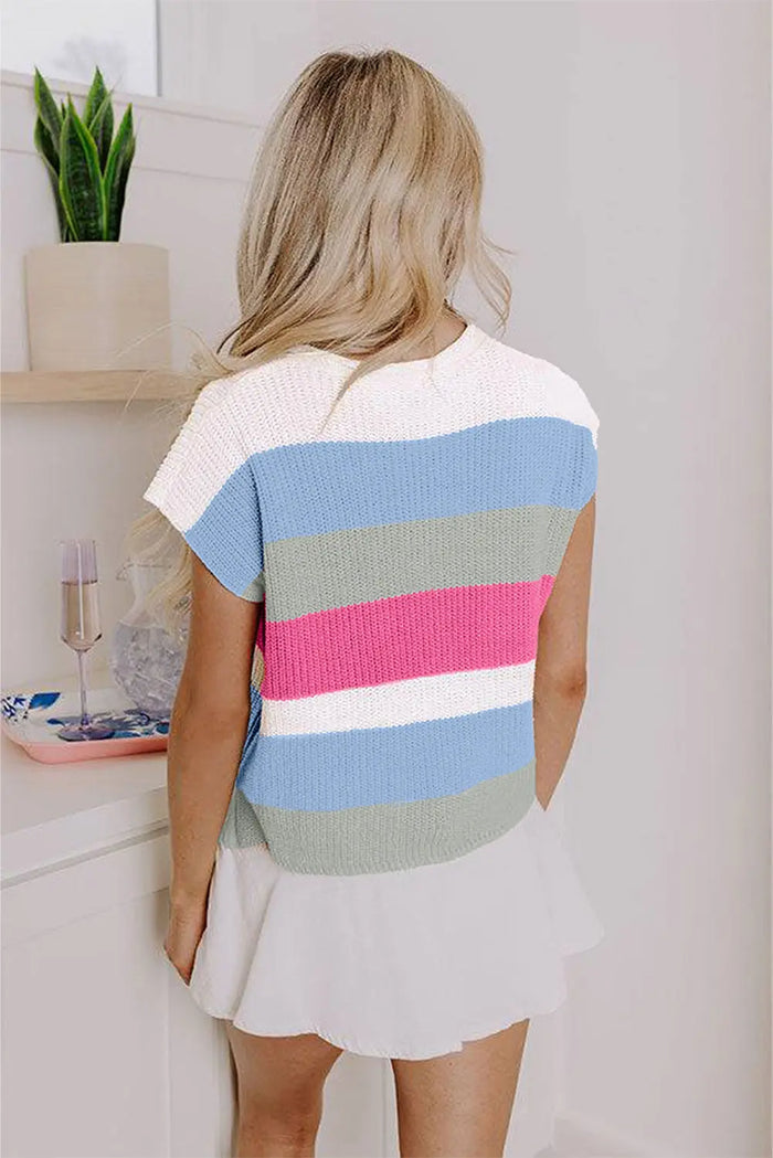 Light Blue V Neck Sweater Top - Sweaters & Cardigans/Short Sleeve