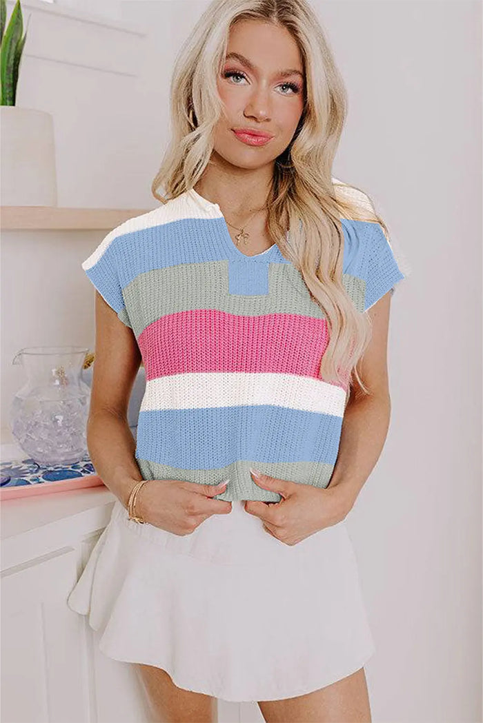 Light Blue V Neck Sweater Top - Sweaters & Cardigans/Short Sleeve