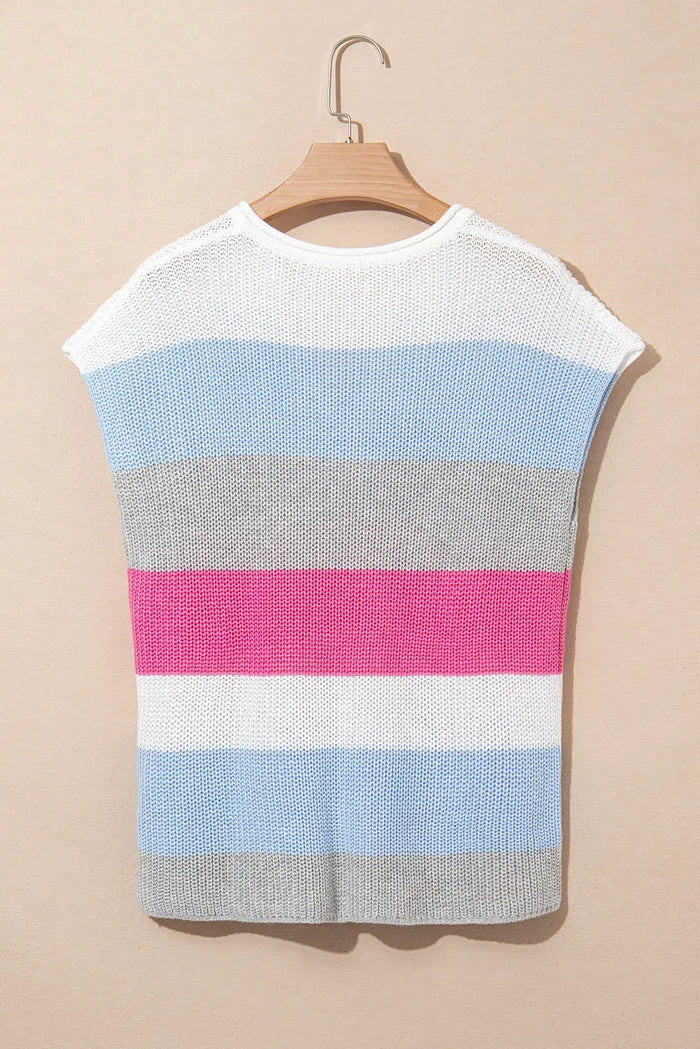 Light Blue V Neck Sweater Top - Sweaters & Cardigans/Short Sleeve