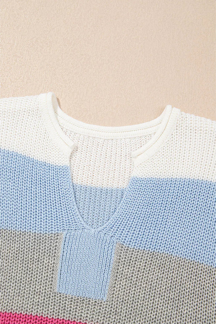 Light Blue V Neck Sweater Top - Sweaters & Cardigans/Short Sleeve
