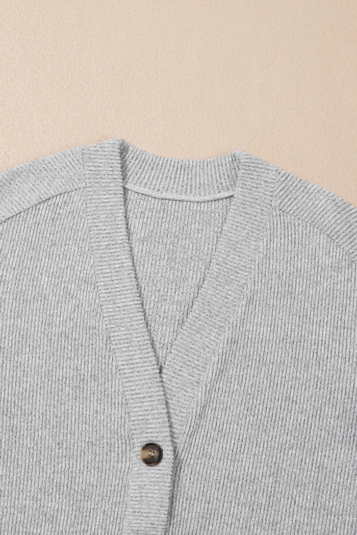 Light Grey 3 Pieces Rib Crop Camisole Matching Shorts Lounge Set with Cardigan - Loungewear & Sleepwear/Pyjama