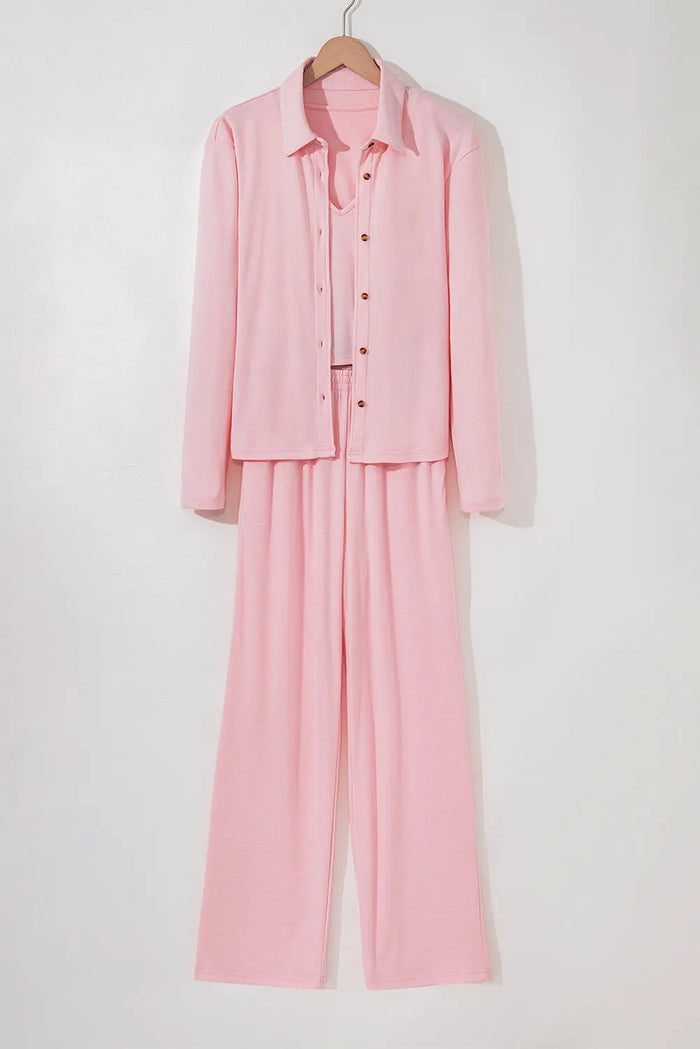 Light Pink 3-Piece Cozy Knit Lounge Set Pyjamas - Loungewear & Sleepwear/Sleepwear