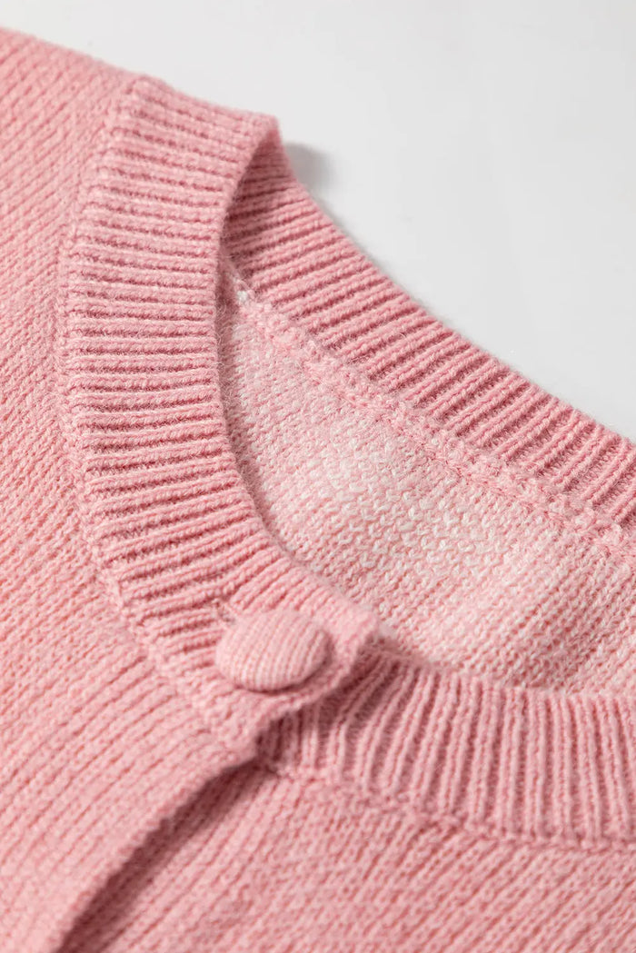Light Pink Heart Pattern Button Front Cardigan Sweater - Sweaters & Cardigans/Cardigans