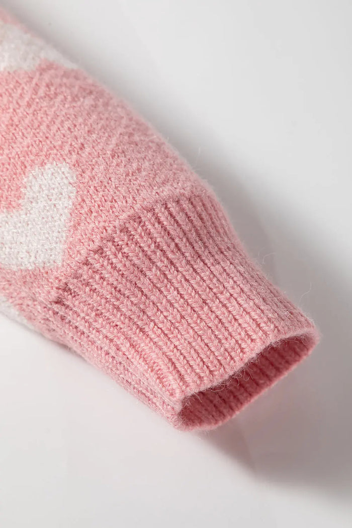 Light Pink Heart Pattern Button Front Cardigan Sweater - Sweaters & Cardigans/Cardigans