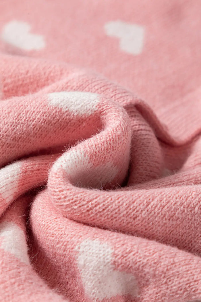 Light Pink Heart Pattern Button Front Cardigan Sweater - Sweaters & Cardigans/Cardigans