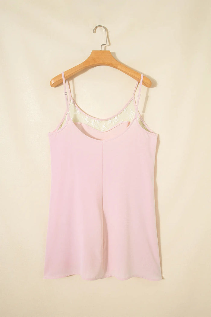 Light Pink Sheer Lace Patchwork Camisole Nightgown Dress