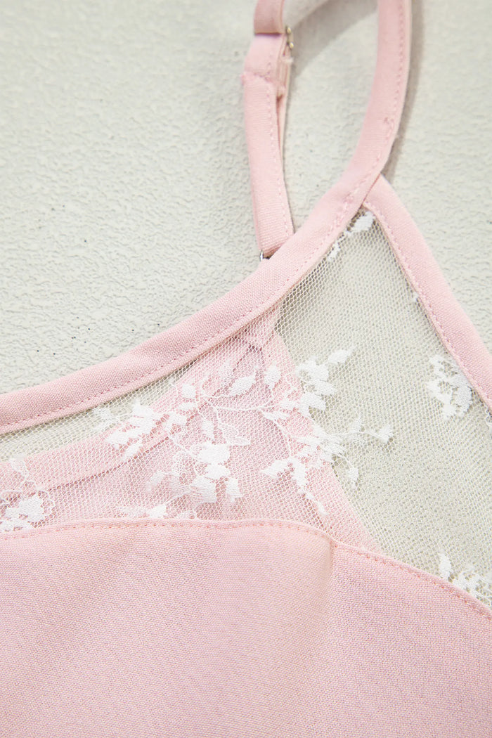 Light Pink Sheer Lace Patchwork Camisole Nightgown Dress