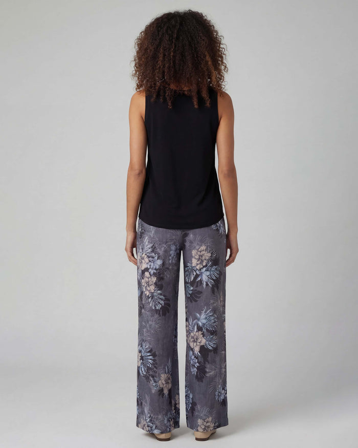 LILLIAN EXOTIC FLORAL BLACK WOMENS WIDE-LEG LINEN PANT