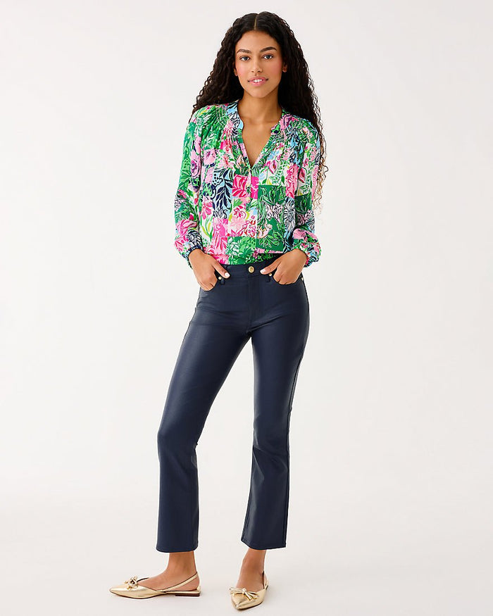 Liza Coated Crop Flare Jean - Low Tide Navy