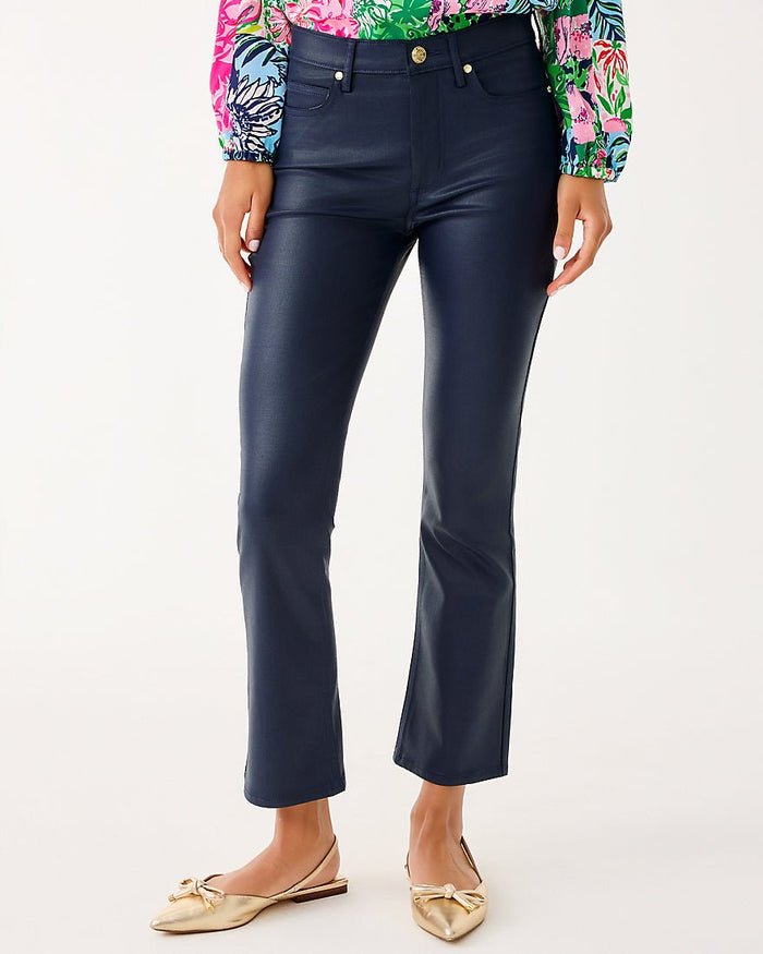 Liza Coated Crop Flare Jean - Low Tide Navy