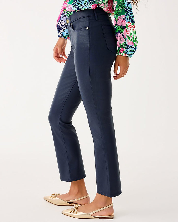 Liza Coated Crop Flare Jean - Low Tide Navy