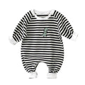 Long Sleeve Baby Jumpsuit | Cartoon Striped Dinosaur Embroidered Romper