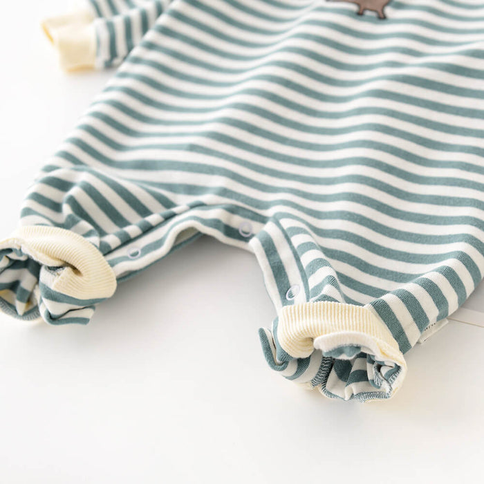 Long Sleeve Baby Jumpsuit | Cartoon Striped Dinosaur Embroidered Romper